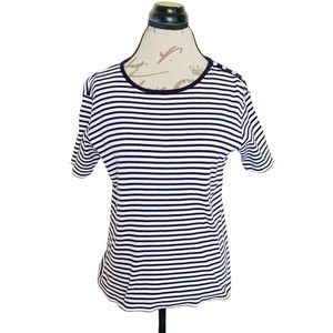 Vintage Talbots Womens Blouse Knit Striped Short Sleeve Crew Neck Button Small